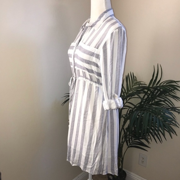 Love Notes Stripe Drawstring Shirt Dress M - Picture 5 of 8